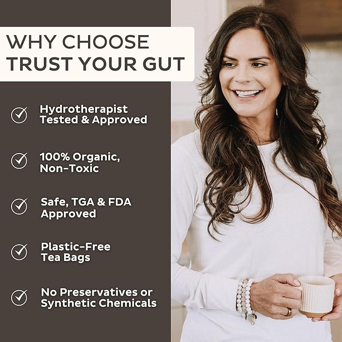 Trust Your Gut Organic Herbal Tea Blend with Lemon Balm, Holy Basil, Dandelion, Ginger Root – Liver Detox, Digestion & Gut Health Support, Gas Bloating Relief – Apple Cider, 30 Bags