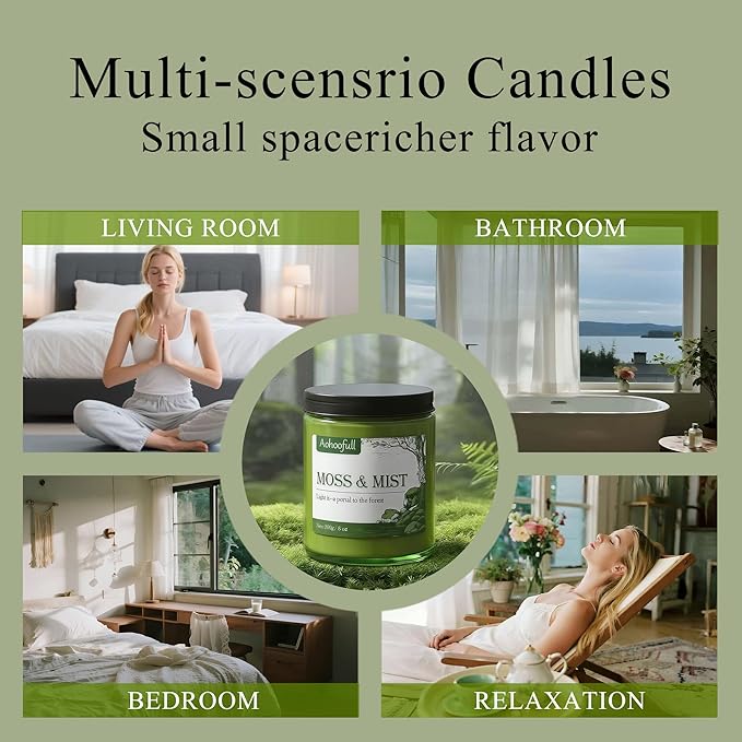 Soy Candles for Home Scented,Fall Candle 4oz 20 Hours Burn Moss & Mist Aromatherapy Candle Gift for Stress Relief, Meditation, Yoga, Relaxing SPA, Reusable Jar for Women Men