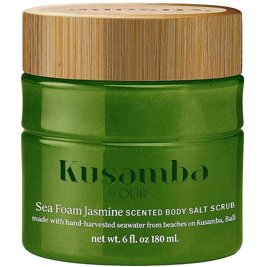 SeaFoam Jasmine Exfoliating Body Scrub 6oz, Gentle Shower Scrub with Kusamba Salt, Coconut & Olive Oil for Soft, Radiant, Daily Nourished Skin, Salt, Kusamba by QUR