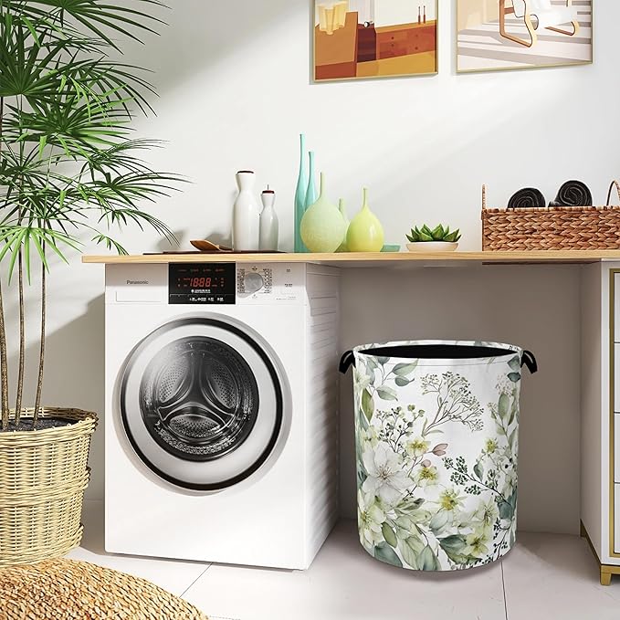 Flowers Plants HerbsLaundry Hamper,Dirty Clothes Laundry Basket with Handles Waterproof Oxford Cloth Storage Basket for College Dorms Bathroom Bedroom 16" x 20.8"