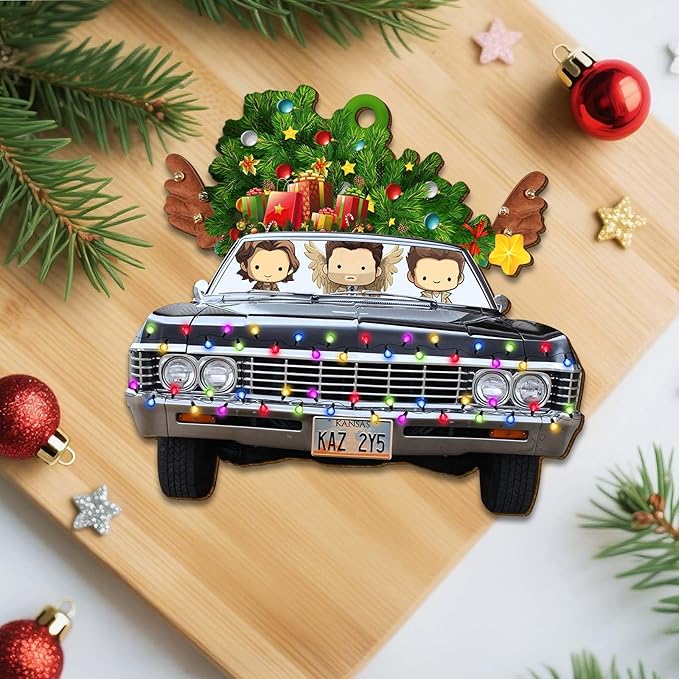 Car Truck Christmas Tree Keepsake Ornaments, Natural Movie 2 Side Printed Flat Wooden Ornament, Films Xmas Hanging Decor