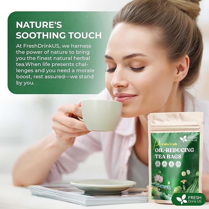 FreshDrinkUS, Oil-Reducing Herbal Tea β 75 Tea Bags | Blend of Winter Melon, Lotus Leaf, Ginger, Hawthorn, Gardenia Fruit, Rose, Cassia Seed & More | Naturally Caffeine-Free | Delicious Hot or Iced