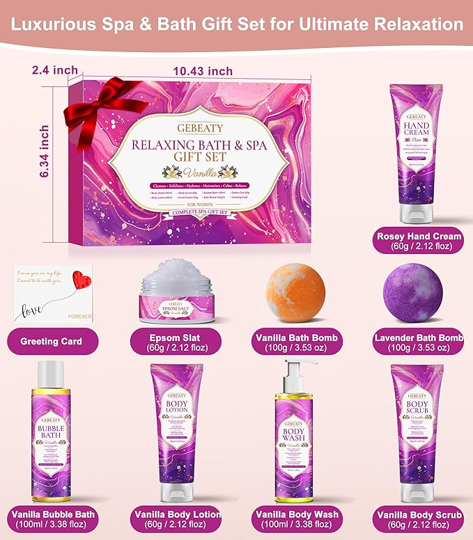 Spa Gifts for Women -Stress Relief Relaxing Body Wash & Bath Set,Christmas Gift for Mom Wife Her Sister Birthday Gifts,Unique Self Care Womens Gift Xams Stocking Stuffer Secret Santa Gifts for Women