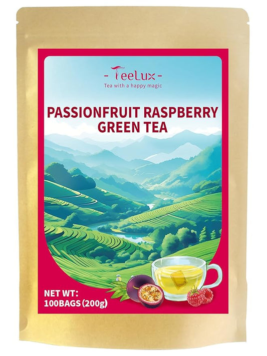 TeeLux Passionfruit Raspberry Green Tea, Passion Fruit & Raspberry Flavored Green Tea, Aromatic & Refreshing, 100 Count