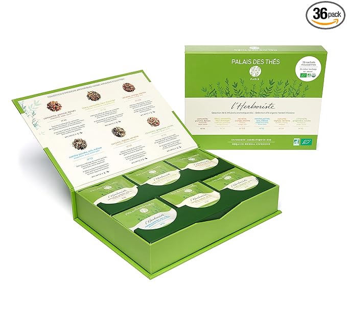 Palais des Thés - Organic L'Herboriste Box - Selection of 36 Premium Herbal Teas - Premium Tea Bags Set, Serves 36 Cups