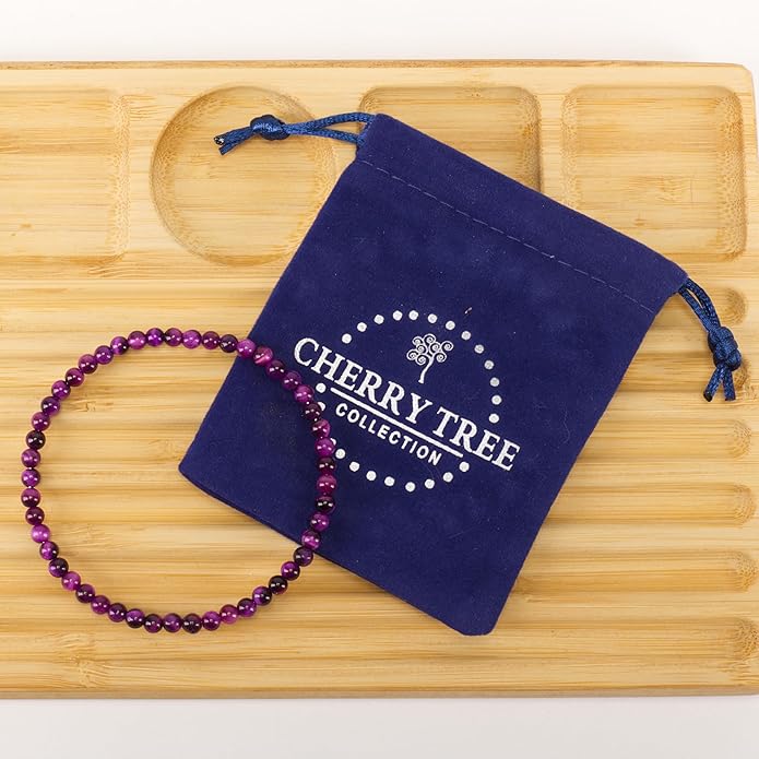 Cherry Tree Collection - Small, Medium, Large Sizes - Gemstone Beaded Bracelets For Women and Men - 4mm Round Beads