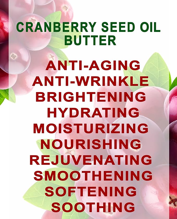 Botanical Beauty CRANBERRY SEED OIL BUTTER 100% Natural, Pure RAW VIRGIN UNREFINED Cold-Pressed for Face, Skin, Body, Hair, Lip, Nails. Rich in Vitamin C, Omega 3, Omega 6, omega-9 (16 Fl Oz)