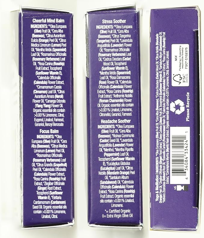 Badger Aromatherapy Travel Set, Organic Essential Oil Balm Variety Pack, Aromatherapy Gift Set, 1 Cheerful Mind, 1 Stress Soother, 1 Focus Balm, 1 Headache Soother, 1 Yoga & Meditation Balm, 5-Pack