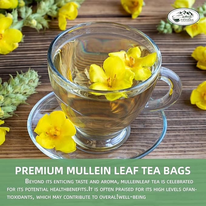 Veyorra Mullein Leaf Tea Bags - 100% Natural & Pure from Mullein Leaves.3g/Bag Non-GMO & Caffeine-Free, Loose Leaf Mullein Herbal Tea For Detox & Respiratory Support (110Bags)