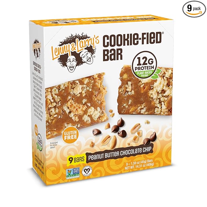 Lenny & Larry's Cookie-fied Protein Bar – Peanut Butter Chocolate Chip Vegan 9x45g – Healthy Snacks with 12g Plant Protein & 5g Fiber – Gluten free Power Bar, Keto Friendly, Non-GMO & Vegan