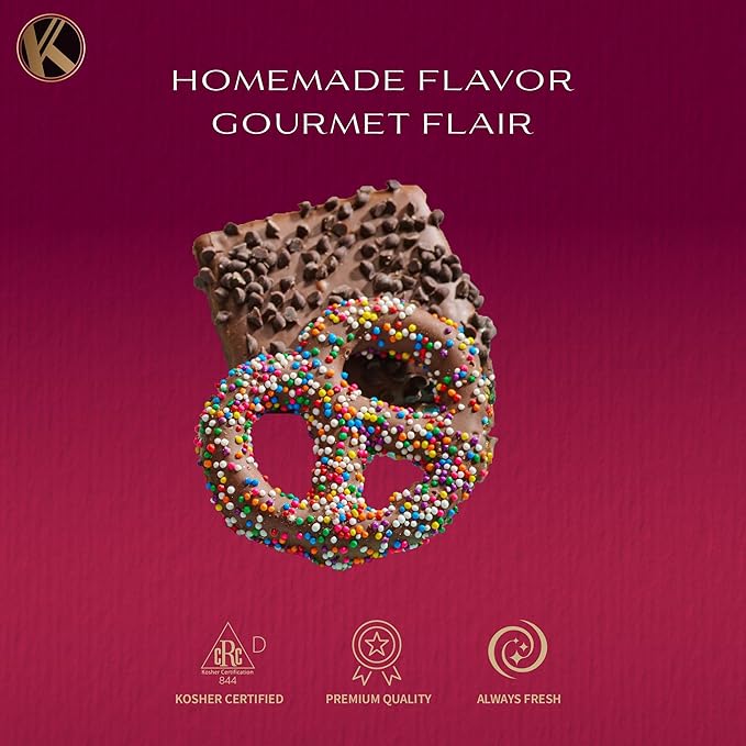 KREMERY Creamy Chocolate Cravings - Diwali Sweets Hamper Chocolate Covered Pretzel Twists & Grahams Cookies Gift Basket, in Brown Gift Box (12 Count, Assorted Sweet Toppings)