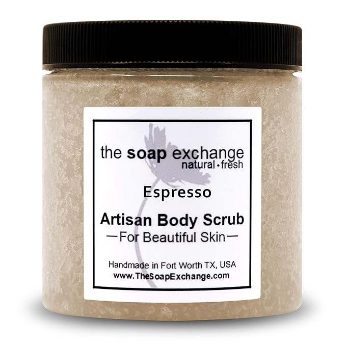 The Soap Exchange Sugar Body Scrub - Espresso Scent - Hand Crafted 8 fl oz / 240 ml Natural Artisan Skin Care, Shea Butter, Exfoliate, Moisturize, & Protect. Made in the USA.