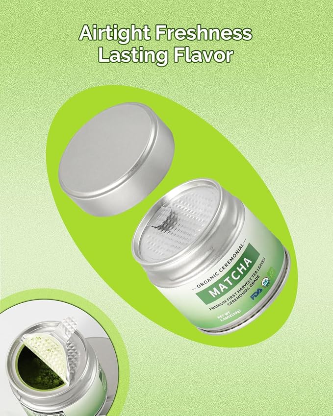 Organic Ceremonial Grade Matcha Green Tea Powder for Cafe Quality Tea & Lattes, Vegan & Gluten-Free, 1.06OZ