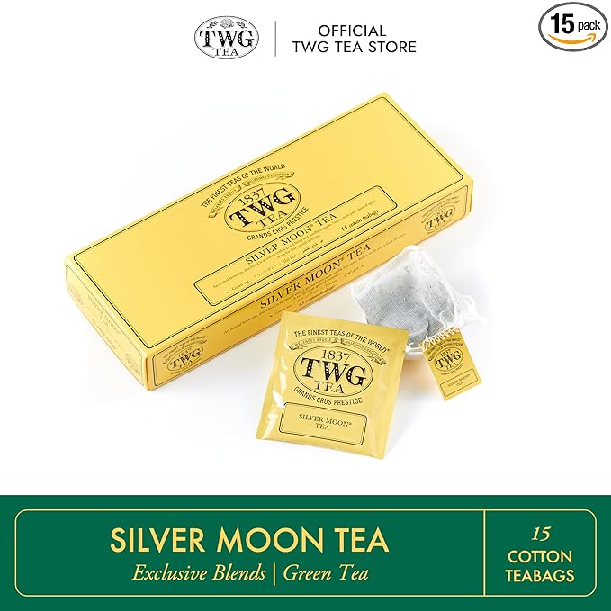 TWG Tea | Silver Moon Tea | Green Tea | Grand Berry & Vanilla | 15 Hand Sewn Cotton Tea Bags | Gift Set
