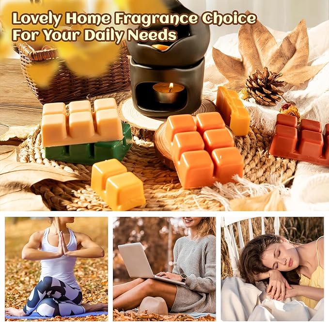 Fall Wax Melts, 8 Pack Scented Wax Cubes, Soy Wax Cubes Strong Autumn Scent, Wax Melts Tarts for Warmer - Pumpkin Pie, Cinnamon, Harvest Spice, Apple Cider and More, Colored Wax Melt Gift Set