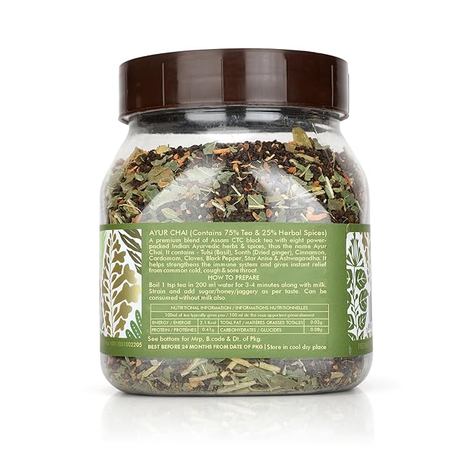 Octavius Ayur Chai Nature Care Tea | 250g Jar | Exotic Indian Ayurvedic Herbal Blend | Wellness & Immunity Boosting Tea | Caffeine-Free Herbal Tea