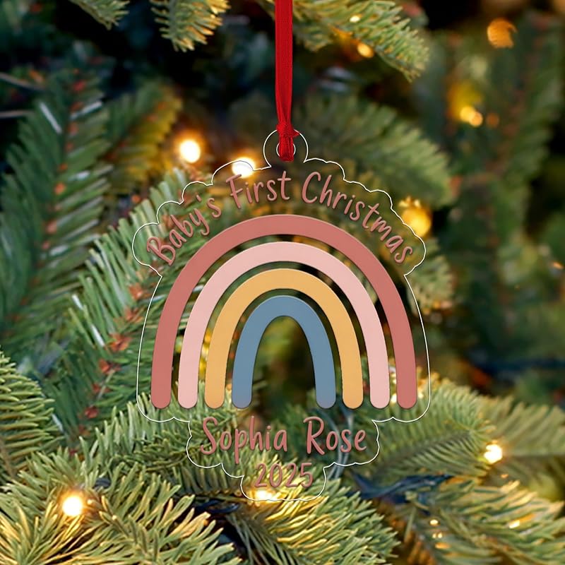Personalized Rainbow Baby's First Christmas Ornament, Christmas Decor, Baby Coming Next Year Ornament, New Baby Arriving 2025 Acrylic Ornament β Personalized Christmas Tree