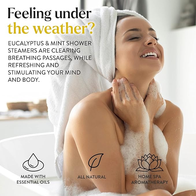 Miracle Made Mint Aromatherapy Shower Steamers – Essential Oil Shower Bombs for Relaxation, Nasal Relief & Daily Self-Care - 15 Shower Melt Tablets