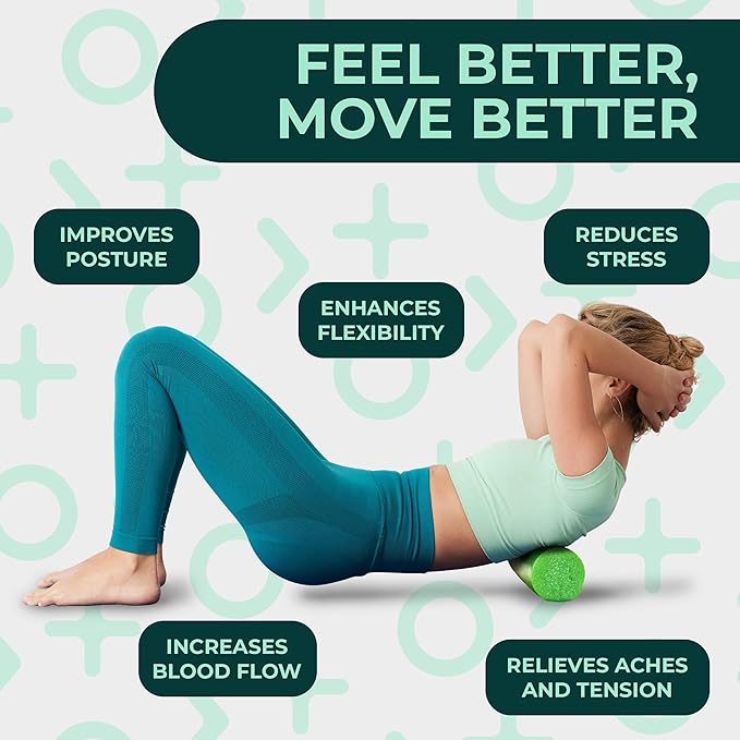 Deep Recovery Yoga Foam Roller for Physical Therapy & Exercise – Soft Back Roller for Back Pain, Legs, and Shoulders, 12in x 4in Travel Size – Deep Tissue Massage for Myofascial Release