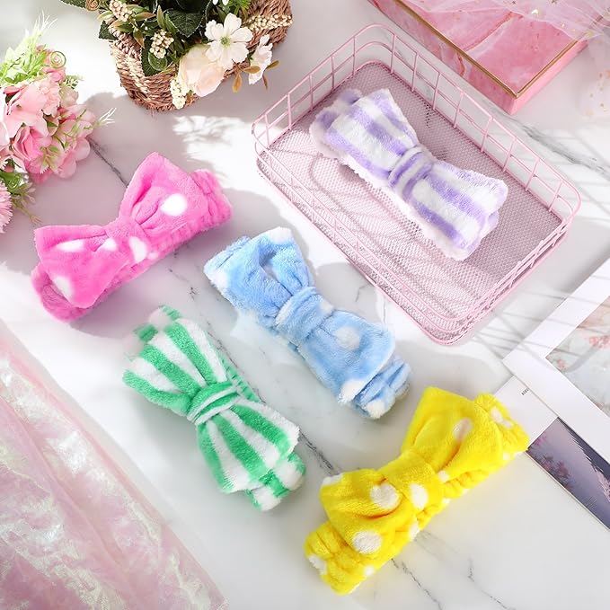 25 Pcs Spa Headband Bulk Makeup Headbands for Washing Face Cute Bow Hairbands Soft Coral Fleece Hairbands for Women Face Skin Care Makeup Spa Gift Shower Yoga (Cute Pattern)