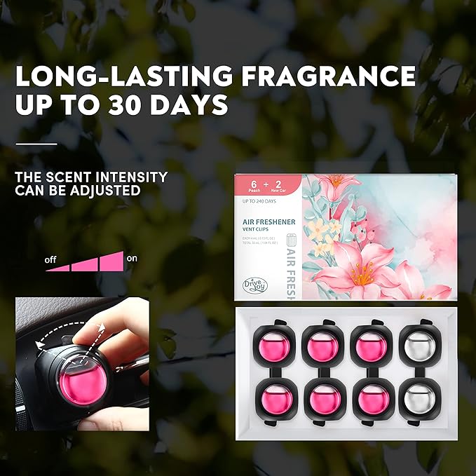 Car Air Freshener Vent Clips, 8PK, 6 Peach, 2 New Car Scent, Fresheners for Men Women, Up to 240 Days, Long Lasting Air Freshener, Odor Eliminator