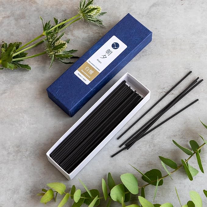 Asayu Japan Natural Low Smoke Sandalwood Incense Sticks (20gr) - Sample Size Japanese Incense for Evening Relaxation, Yoga, Meditation - Smokeless, Less Irritating, Non-Toxic