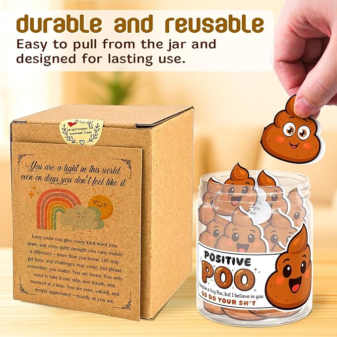 Positive Poo Affirmation Cards - Emotional Support Poop - Poop Gifts for Adults Funny - Funny Gifts for Women, Men, Teens, Coworkers, Best Friend - Positive Poop Jar with 60 Cards