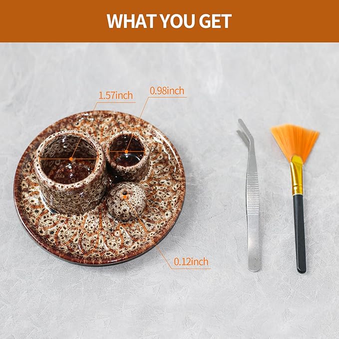 Palo Santo Sticks Holder, Multi-Purpose Handmade Ceramic Incense Burner for Palo Santo Incense Sticks, Sage Holder for Burning, Ash Catcher Tray for Meditation Yoga Room-Brown White