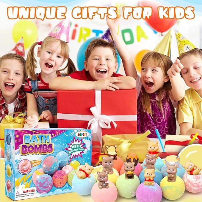 Bath Bombs with Bears Toys Inside for Girls Boys Organic Bath Bombs Set for Kids with Surprise Inside Ideal Kids Birthday Christmas Easter Gift