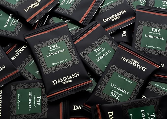 Dammann Freres Sachets, L'Ôriental Tea Bags, Premium Gourmet French Green Tea, Blend Passion Fruit, Peach, Strawberry Flavors, Individually Wrapped, 24 Count (Single Pack)