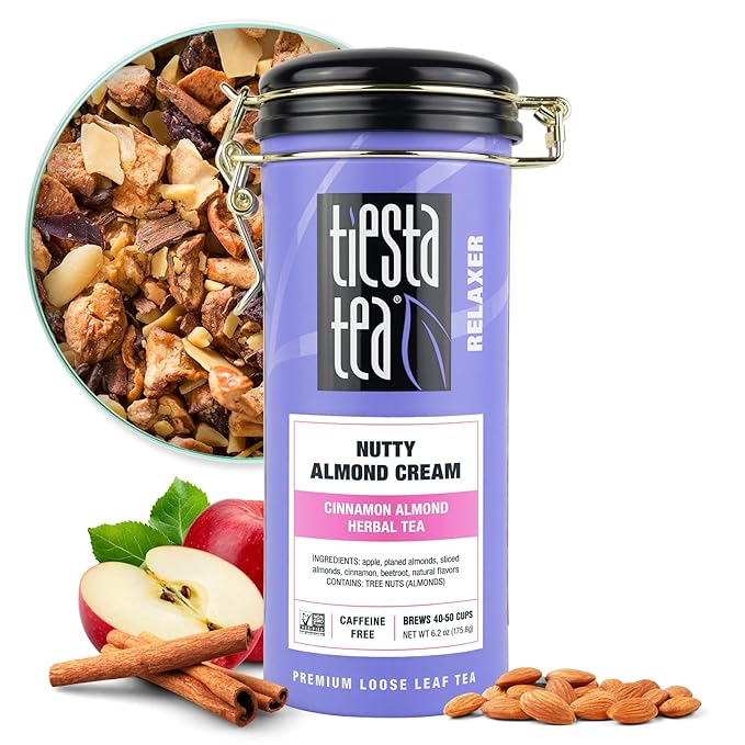 Tiesta Tea - Nutty Almond Cream, Premium Loose Leaf, Cinnamon Almond Herbal Tea Blend, Non-Caffeinated, Make Hot or Iced & Brews Up to 50 Cups, 6.2 Ounce Refillable Tin