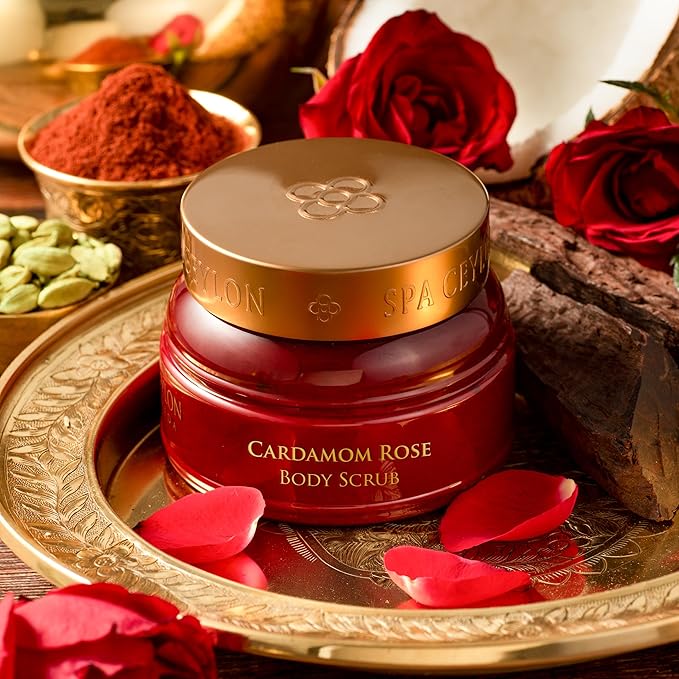 Spa Ceylon Cardamom Rose Body Scrub | Exfoliating Body Scrub for Smooth Skin | Nourishing Floral Rose and Cardamom Scrub 225g
