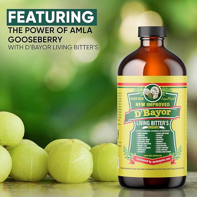 HERBOGANIC D'Bayor Living Bitter 16oz - Natural Blend of Black seed, Bitter Melon, Cinnamon and Seamoss to support Immune System