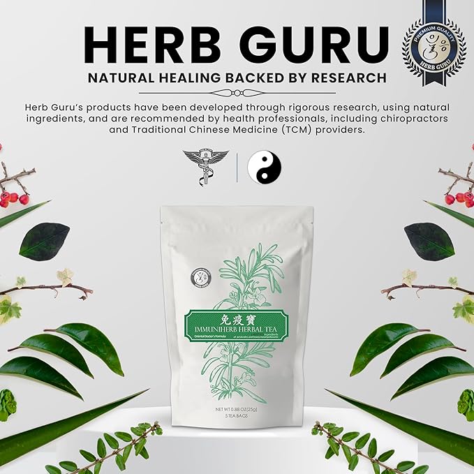 Herb Guru Immuniherb Herbal Tea Bags ā Herbal Teas Blend For Respiratory Comfort With Ginger, Licorice Root, Mint, & Chrysanthemum, 0.88 Ounces