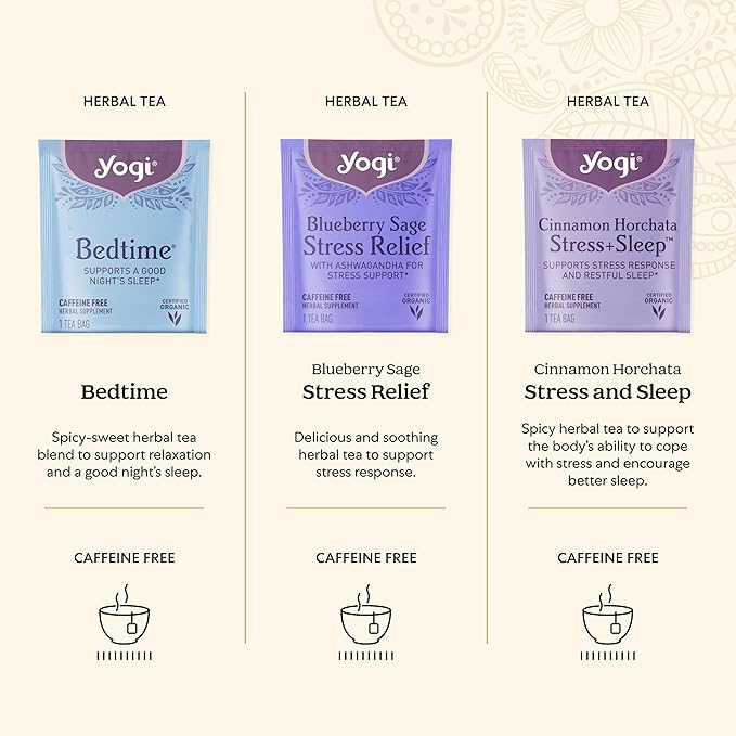 Yogi Relaxation Sampler Box (32 Tea Bags) - 8 Favorite Herbal Teas for Stress Relief & Sleep - Organic & Caffeine Free