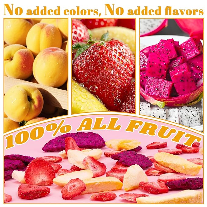 Freeze Dried Fruit Set - 140g Natural Fruit Snacks, Gluten Free, Sugar Free, Healthy Snacks for Kids, 100% Pure Fruits, Great for Lunch, Cereal, Smoothies, Food Gifts, Pack of 7-0.71 oz Each