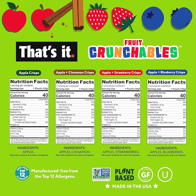 That's it. Fruit Crunchables Variety Pack, Fruit Snacks for Kids, 100% Fruit Crisps, Plant-Based, Non-GMO, Gluten-Free, No Sugar Added (16 Pack)