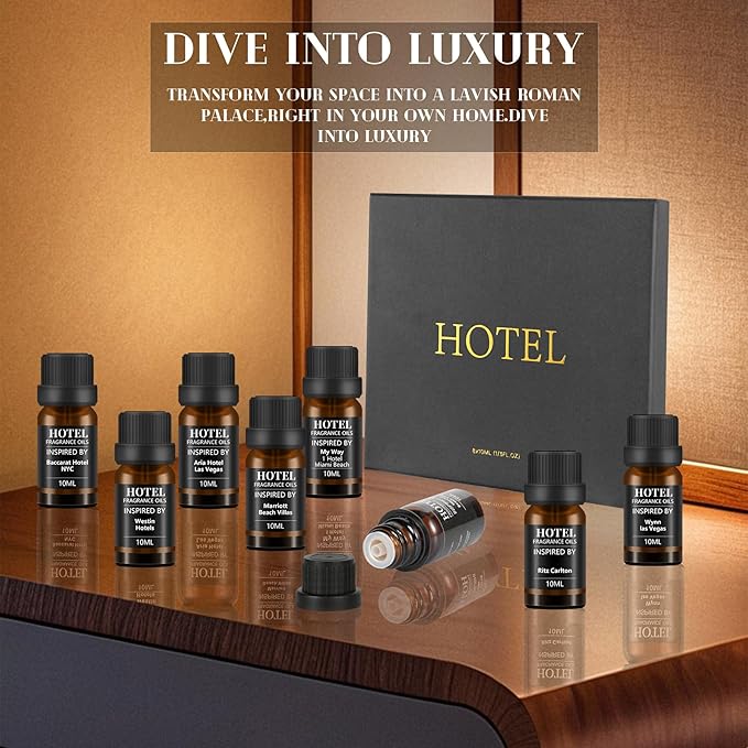 Hotel Collection Diffuser Essential Oil Gift Set,Seaside Hotel Scents for Home,Stress Relief Air Freshening,My Way,Westin,Wynn Las Vegas,Baccarat,Four Seasons,Aria