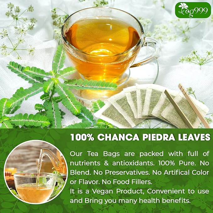 TOG999, Premium 120 Chanca Piedra Leaf Tea Bags, 100% Natural & Pure from Chanca Piedra Leaves. Loose Leaf Chanca Piedra Herbal Tea. Made with Natural Material Tea Bags. No Sugar, No Caffeine, No Gluten, Vegan.