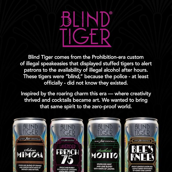Blind Tiger Lavender French 75 4-pack – Premium Light Floral & Citrus Sparkling Non-Alcoholic Cocktail - Award-Winning Crafted Elegance - Ready to Drink or Mix - 8.4oz Per Can