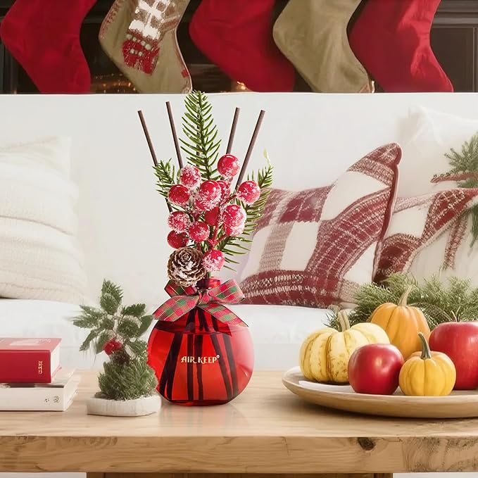 Airkeep Flower Reed Diffusers Set, 5.07 oz Christmas Spice Scented Diffuser with 8 Sticks, Long Lasting Home Fragrance for Long Days, Perfect for Bathroom, Shelf Decor, Air Fresheners