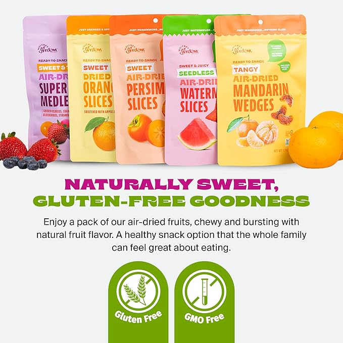Whitney Jordan Naturals Air-Dried Fruit Variety Pack | Dried Fruit Snack with Watermelon, Persimmon, Orange, Super Berry Medley & Mandarin | No Sugar Added, Gluten-Free, Vegan | 2 Oz, Pack of 10