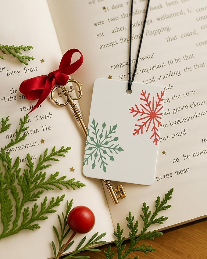 Red and Green Boho Christmas Berry Car Air Freshener 4 Pcs, Retro Red Christmas Bow Snowflake Hanging Air Freshener for Cars Closet Drawer Books, Xmas Car Accessories Mirror Decor for Women