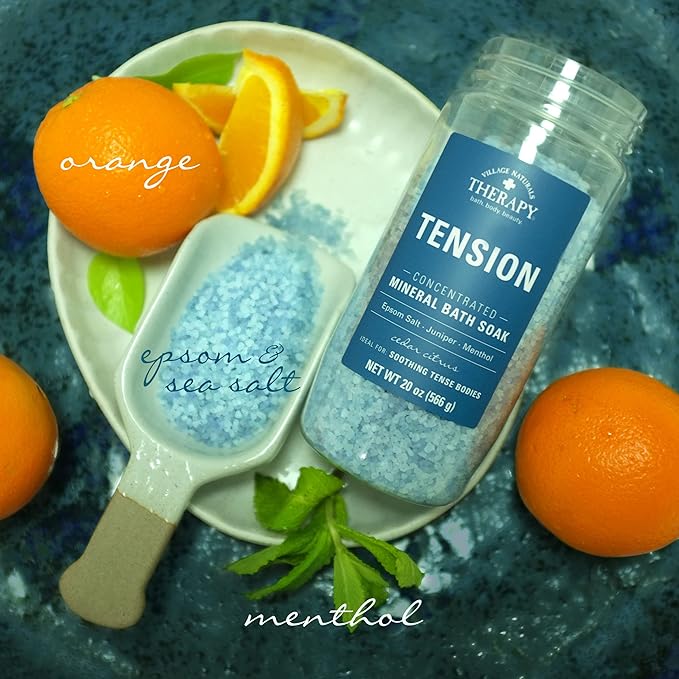 Village Naturals Therapy Tension Concentrated Mineral Bath Soak, Cedar Citrus Scent, 20 Oz, Pack of 3
