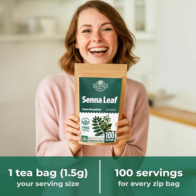 100 Bags Senna Leaf Senna Leaves Tea Herbal Tea (Senna Alexandrina) - 100 Count 1.5g Bags Hoja De Sen Hojas De Sen Para Te