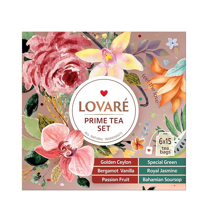 Lovare Black and Green Tea Bags Variety Pack - Made in Ukraine Tea Sampler - Individually Wrapped 90 Assorted Tea Bags - Gift Box For Tea Lovers (PRIME TEA SET)