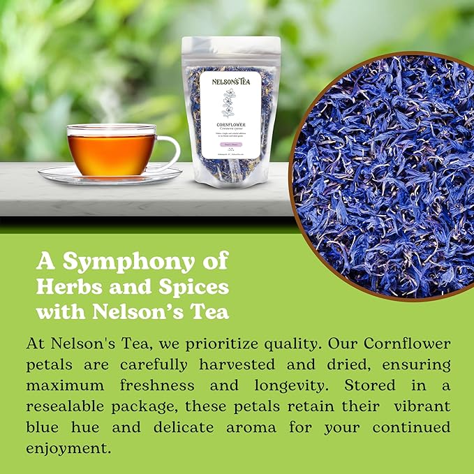 Nelson's Tea Cornflower Petals - Dried Blue Cornflower (Centaurea Cyanus) for Tea Blends, Latte, Smoothie, & Bath Salts (2 oz.)