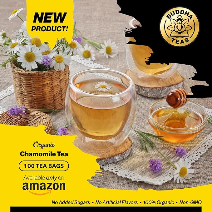 Buddha Teas - Organic Chamomile Tea Bags - For Health & Wellbeing - With Antioxidants & Minerals - Clean Ingredients - Caffeine Free - OU Kosher & Non-GMO - 100 Non-String Tea Bags (Pack of 1)