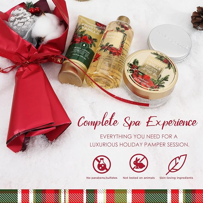 Spa Baskets for Her - BODY & EARTH Spa Sets for Women, 5 Piece Mothers Day Gifts with vanilla Scented Bath Wash, Body Scrub, Body Lotion, Hand Soap