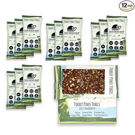 San Diego Bar | Raw, Vegan, Gluten & Soy Free Nutrition Meal Bar with No Added Sugars - 10g Protein from Only 6 All Natural Whole Food Ingredients. Torrey Pines Trails Pumpkin + Sunflower Seeds Nut Free ( 2.22 Oz Energy Bars, 12 Pack)